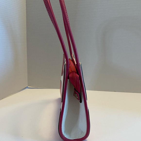 Pink Polka Dot Purse W/Checkered Pink& White Lining Canvas & Faux Leather Cute - Picture 4 of 15